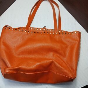 LAGGO Orange Leather Tote Bag With Silver Stud Large